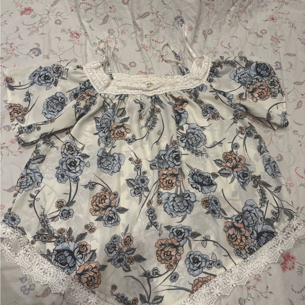 Love J Blue and Orange Floral Lace Blouse